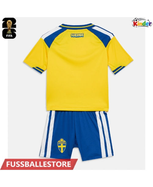Günstige Schweden Heimtrikotsatz Kinder WM 2026 Kurzarm (+ Kurze Hosen)